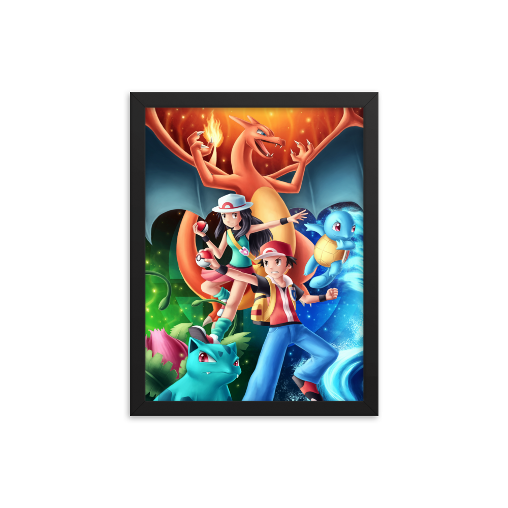 Kanto Trainers & Starters Pokemon Framed Poster