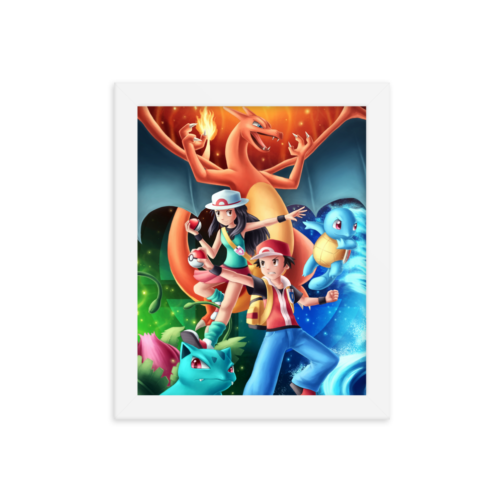 Kanto Trainers & Starters Pokemon Framed Poster