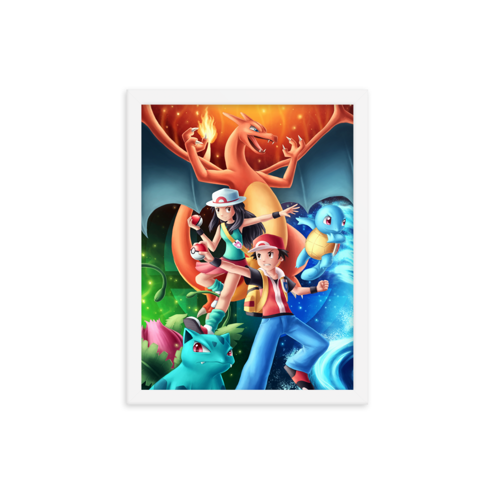 Kanto Trainers & Starters Pokemon Framed Poster